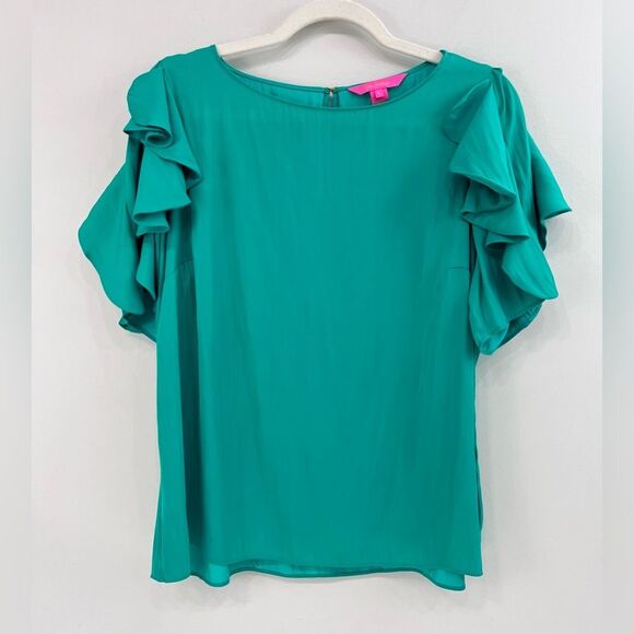 Lilly Pulitzer Ruffle Short Sleeve Ana Top, large, NWOT - Picture 4 of 11